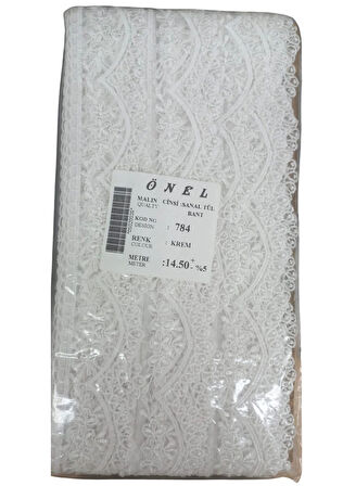 Dantel Polyester Sanal Tül Bant Krem 14,50 Metre En 3 Cm On-784-kr