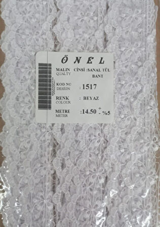Dantel Polyester Sanal Tül Bant Beyaz 14,50 Metre En 6 Cm On-1517-b