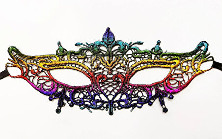 Rengarenk Dantel Kesim Gökkuşağı Balo Maskesi