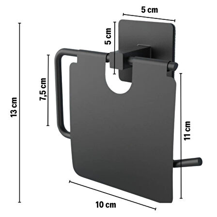Leyloş Kendiliğinden Yapışkanlı Siyah Paslanmaz Metal Kapaklı Tuvalet Kağıtlığı Aparatı