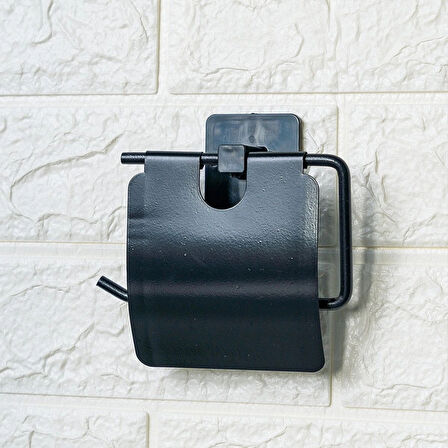 Leyloş Kendiliğinden Yapışkanlı Siyah Paslanmaz Metal Kapaklı Tuvalet Kağıtlığı Aparatı