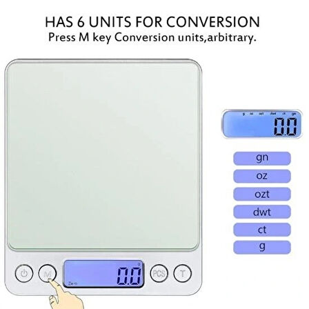 Leyloş Dijital Hassas Mutfak Terazisi Hassas Tartı 2000 Gr/01 Gr Hassasiyet