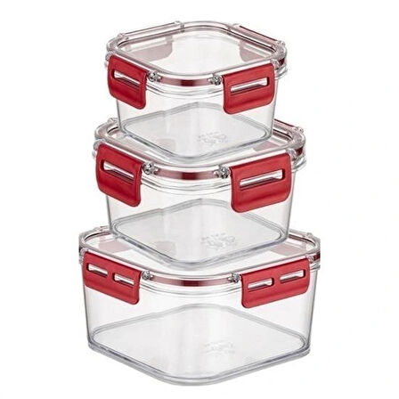 Leyloş 3'lü Pratik Silikon Contalı Sızdırmaz Kapaklı Sağlam İstiflenebilir Saklama Kapları