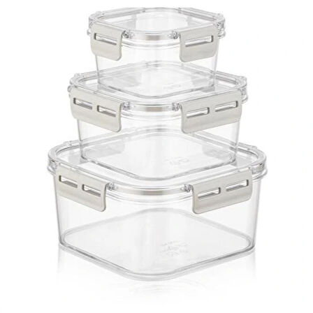 Leyloş 3'lü Pratik Silikon Contalı Sızdırmaz Kapaklı Sağlam İstiflenebilir Saklama Kapları