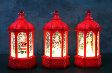 Yılbaşı Temalı Işıklı Kar Küresi Kırmızı Tasarım