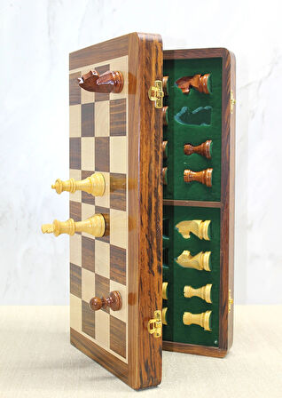 Mıknatıs Taşlı Ahşap Katlanabilir Kutulu Satranç Oyunu 40 Cm