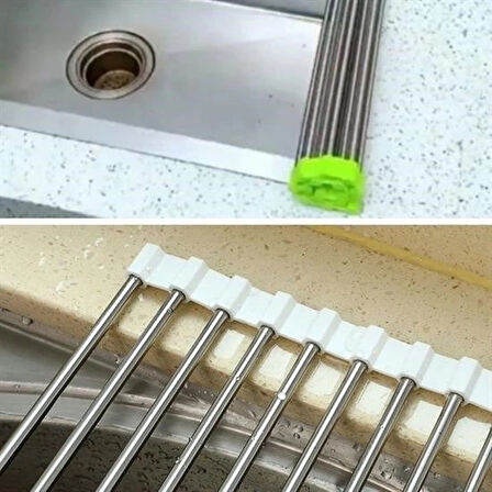 Leyloş Evye Üstü Katlanır Nihale Paslanmaz Çelik Pratik Sebze Meyve Bulaşık Kurutma Süzgeci