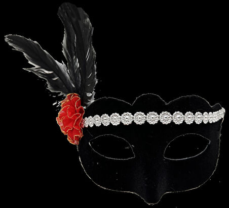 Gümüş Dantelli Kırmızı Gül Tasarımlı Parti Maskesi