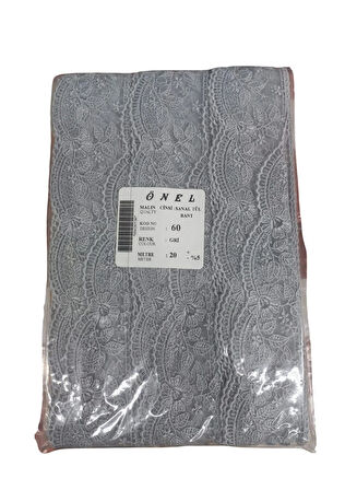 Dantel Polyester Sanal Tül Bant Gri 20 Metre En 6 Cm On-60-g