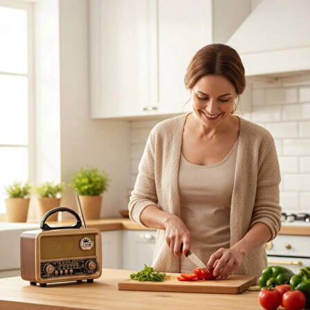 Leyloş Orta  Boy Retro, Nostaljik, Ahşap Tasarım Bluetooth Hoparlörlü, Şarjlı, Taşınabilir Fm/am Destekli Radyo Ns-8110