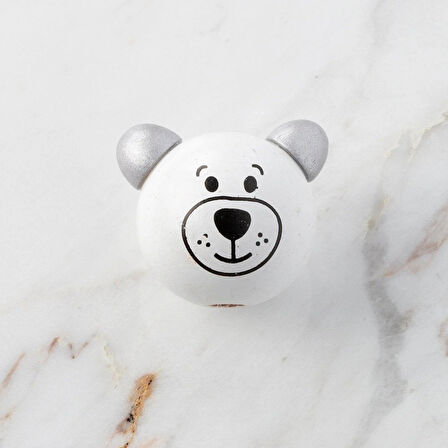 Leyloş 1 Adet Kulağı Gri Ayı Figürlü Ahşap Boncuk