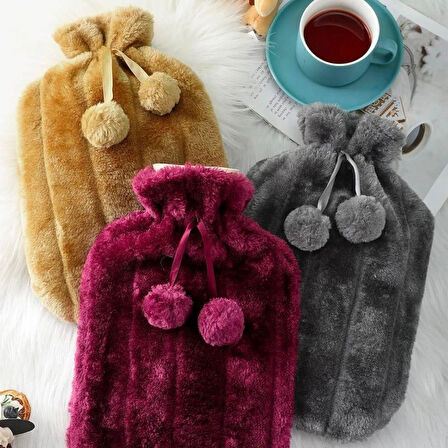Leyloş 2 Litre Ponponlu Peluş Sıcak Su Torbası 1.sınıf Kauçuk Malzeme