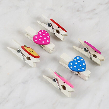 Leyloş Dekoratif Kalp Ve Meyve Desenli Mandal 6'lı