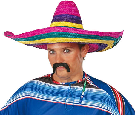 Sombrero Meksika Şapkası Renkli Örme Hasır Yetişkin Boy