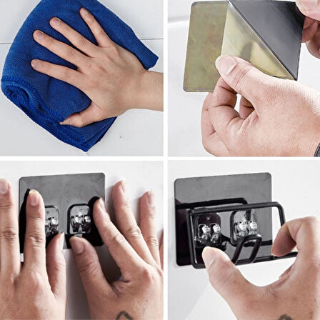 Leyloş Fön Makine Askısı Siyah Yapışkanlı Fön Makine Tutucu