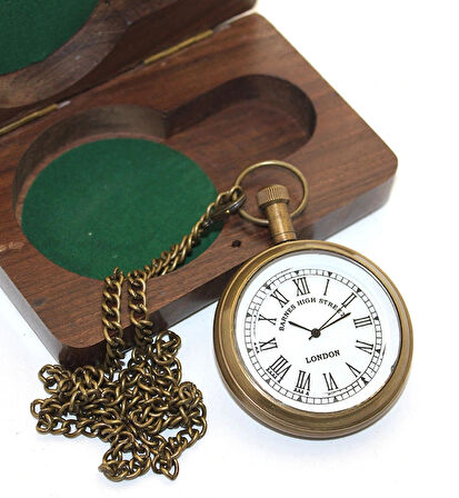 Ahşap Kutulu Pirinç Köstekli Saat Model 4