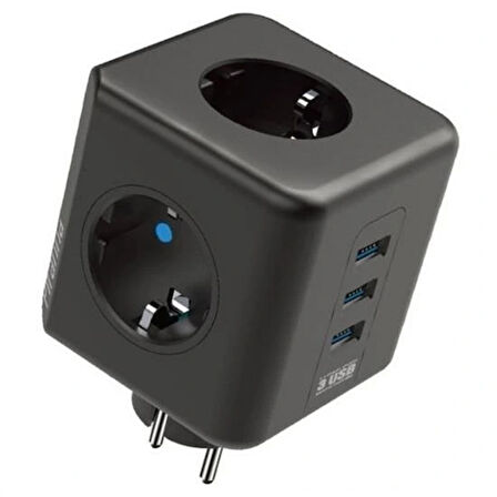 Leyloş Isıya Dayanıklı Termal Akım Korumalı Ve Çocuk Korumalı 3 Priz Girişli 3 Usb Girişli Küp Priz