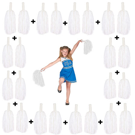 12 Çift Beyaz Gösteri Ponponu (24 Adet)