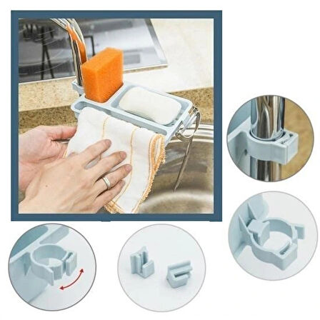 Leyloş Musluğa Takılan Sünger Havlu Askılı Sabun Hazneli Mutfak Banyo Lavabo Düzenleyici Organizer