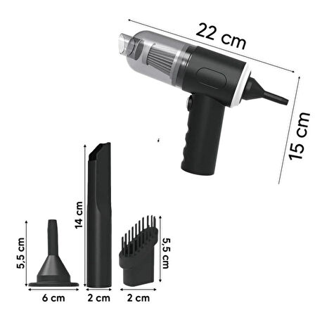 Leyloş 3in1 Araç İçi Kablosuz Şarjlı Mini El Süpürgesi Vakum Ve Üfleme