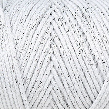 Leyloş Soft Star Makrome İpi Gümüş Simli Beyaz Rm10