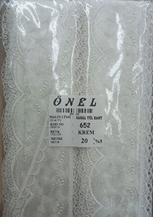 Dantel Polyester Sanal Tül Bant Krem 20 Metre En 6 Cm On-652-kr