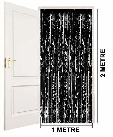 Siyah Ekstra Metalize Parlak Saçaklı Arka Fon Perde