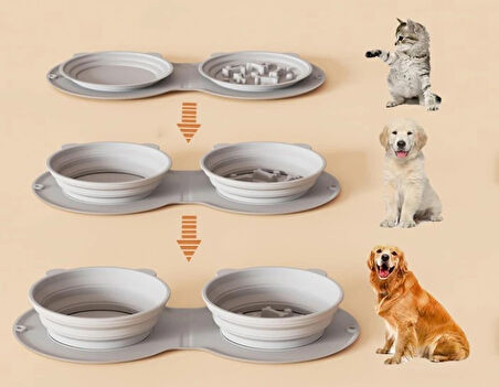 Leyloş Katlanabilir İkili Mama Ve Su Kabı