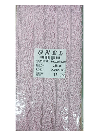 Dantel Polyester Sanal Tül Bant Açık Pembe 15 Metre En 3 Cm On-1518-ap