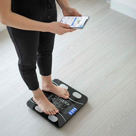 Leyloş Dijital Baskül Yağ Ölçer Fonksiyonlu Akıllı Baskül Bluetooth Bağlantılı Tartı