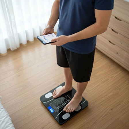 Leyloş Dijital Baskül Yağ Ölçer Fonksiyonlu Akıllı Baskül Bluetooth Bağlantılı Tartı