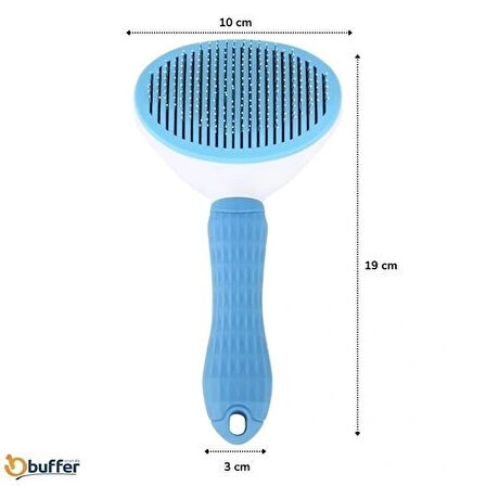 Leyloş Kedi Köpek Tüy Toplayıcı Kendini Temizleyebilen Ergonomik Saplı Evcil Hayvan Tarağı Mavi