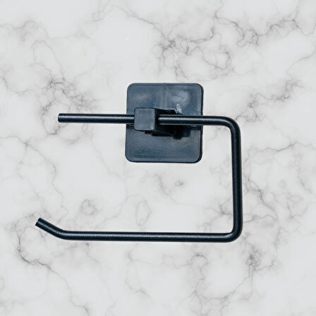 Leyloş Kendiliğinden Yapışkanlı Siyah Paslanmaz Metal Kapaksız Tuvalet Kağıtlığı Aparatı