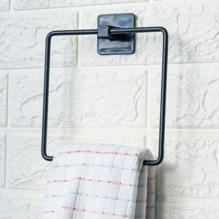 Leyloş Kendiliğinden Yapışkanlı Siyah Paslanmaz Metal Kare Havluluk