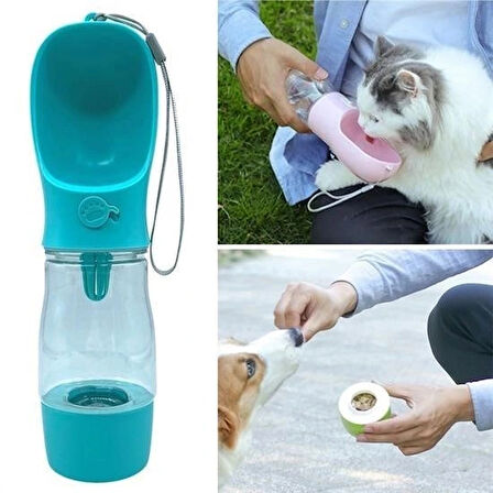 Leyloş Taşınabilir Mama Hazneli Evcil Hayvan Suluğu Seyahat Kabı Kilitlenebilen Su Sızdırmaz 380ml