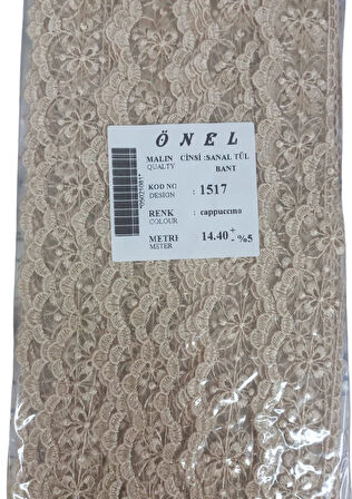 Dantel Polyester Sanal Tül Bant Cappucino 14,40 Metre En 3 Cm On-1517-c