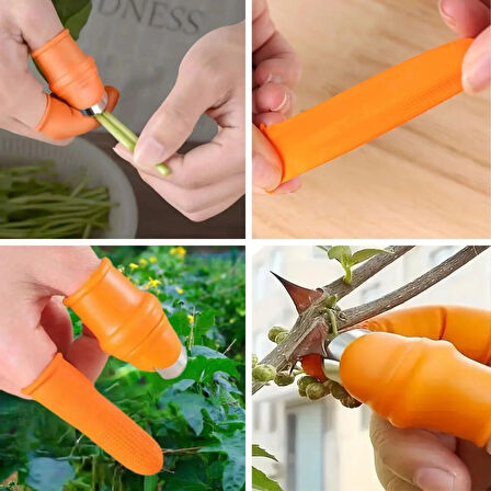 Leyloş 5 Parça Pratik Parmak Koruyucu 1 Parça Baş Parmak Bıçaklı Eldiven Sebze Meyve Soyucu Kesme Ayıklayıcı Silikon Set