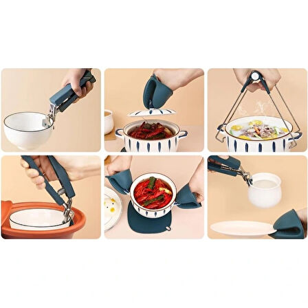 4 Parça Yanma Önleyici Mutfak Seti - Tencere Tabak Tutucu Ve Fırın Eldiveni