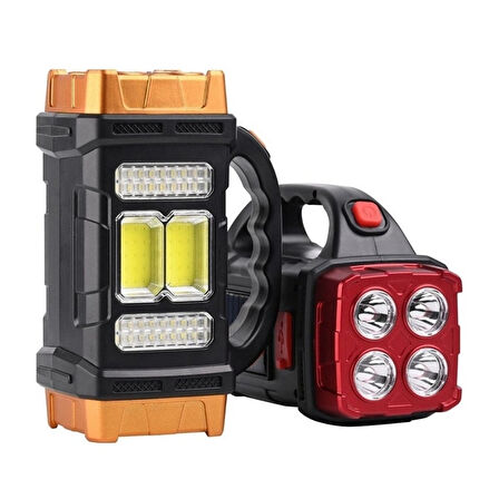 Leyloş Solar Ve Usb Şarjlı Led + Cob El Feneri | 1500 Mah Şarjlı Taşınabilir Çalışma Işığı–su geçirmez Hb-2678