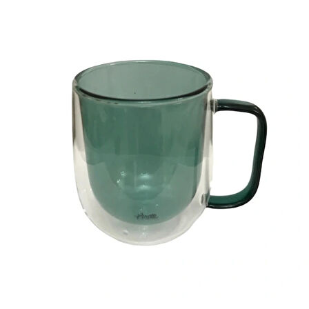 Çift Cidarlı Cam Kupa Yeşil Renk