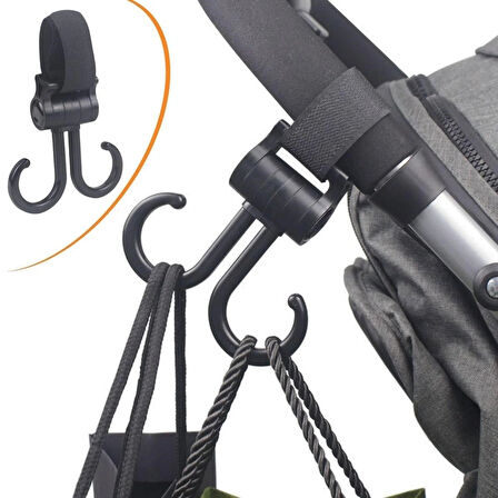 Leyloş 2li Bebek Arabasına Uyumlu Cırtlı  Eşya Taşıma Aparatı 360 Derece Dönebilen Plastik Kanca