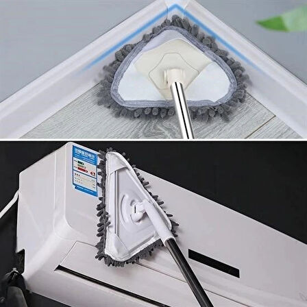 Leyloş Teleskopik Saplı 150 Cm Üçgen Mop Cam Duvar Tavan Fayans Parke Temizleyici Mop