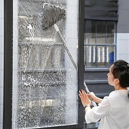 Leyloş Teleskopik Saplı 150 Cm Üçgen Mop Cam Duvar Tavan Fayans Parke Temizleyici Mop