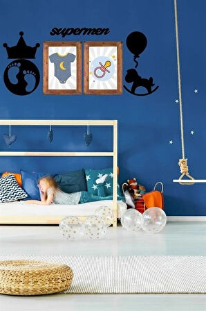 Leyloş Deco103 Supermen Dekoratif Duvar Süsü Tablo Aksesuar Ahşap Tasarım Hediye Pano Sticker Seti