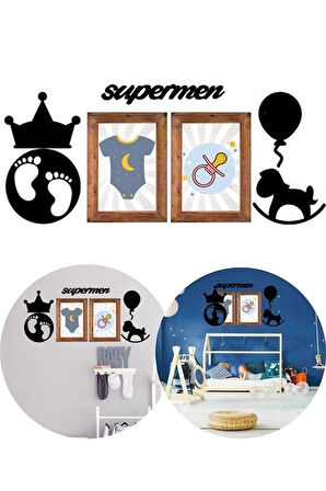Leyloş Deco103 Supermen Dekoratif Duvar Süsü Tablo Aksesuar Ahşap Tasarım Hediye Pano Sticker Seti
