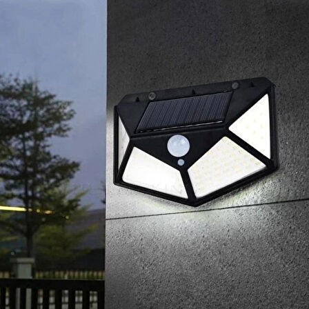 Leyloş 100 Ledli 3 Farklı Aydınlatma Ayarlı Solar Güneş Enerjili Hareket Sensörlü Bahçe Duvar Lambası
