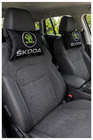Skoda Araçlar İçin 5 Parça Oto Halı Paspas | Dijital Baskılı Siyah Seyahat Boyun Yastık & Emniyet Kemer Kılıfı