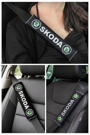 Skoda Araçlar İçin Dijital Baskılı Siyah Emniyet Kemer Pedi 2’li Set