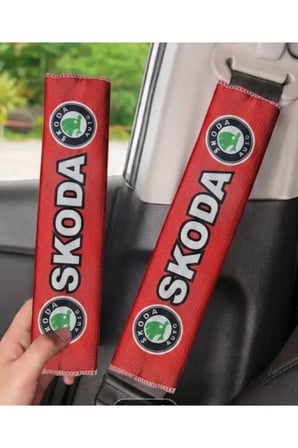 Skoda Araç Uyumlu Dijital Baskılı Kırmızı Emniyet Kemeri Kılıfı