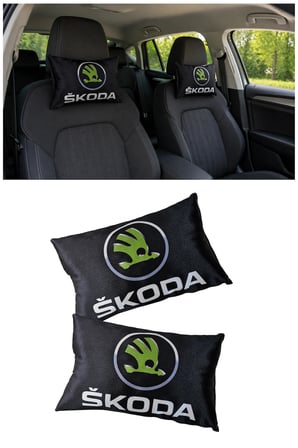Skoda Araç Uyumlu Dijital Baskılı Siyah Seyahat Boyun Yastığı - Şık Tasarım